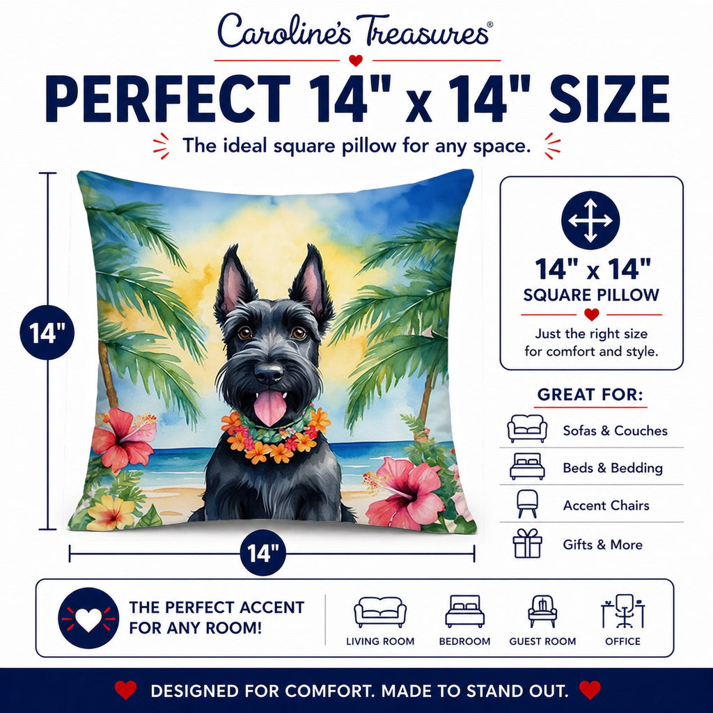 Scottish Terrier Luau Decorative Throw Pillow 14x14 Indoor Outdoor Accent Cushion, Fabric Cover with Insert for Sofa, Bed, Porch & Living Room