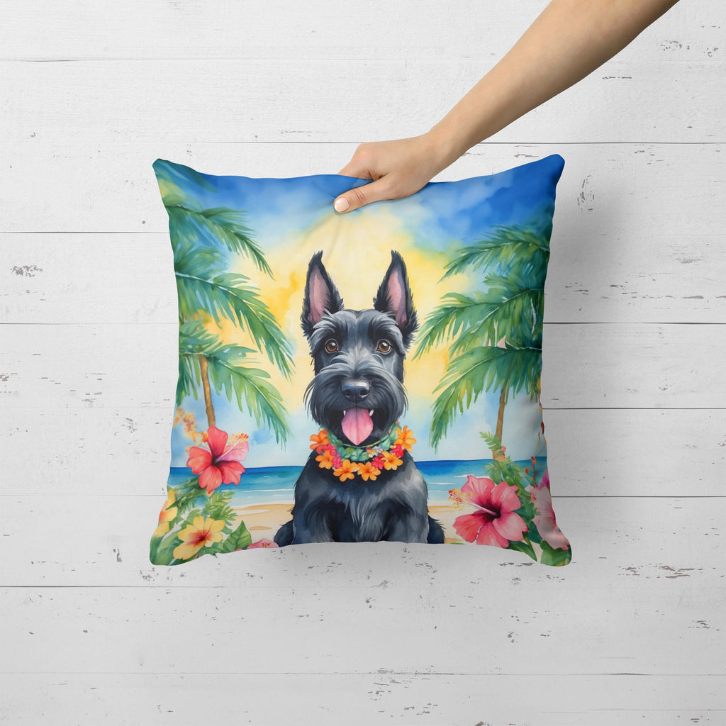 Scottish Terrier Luau Decorative Throw Pillow 18x18 Indoor Outdoor Accent Cushion, Fabric Cover with Insert for Sofa, Bed, Porch & Living Room