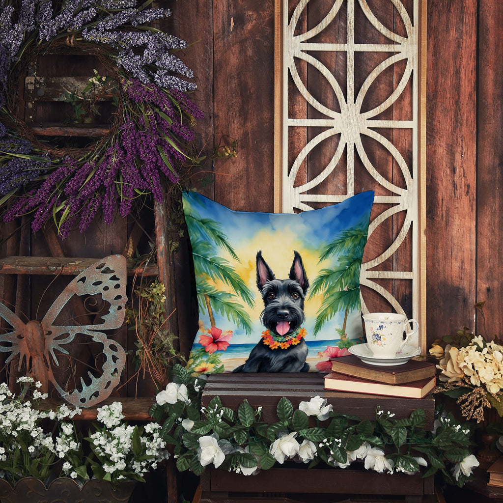 Scottish Terrier Luau Decorative Throw Pillow 18x18 Indoor Outdoor Accent Cushion, Fabric Cover with Insert for Sofa, Bed, Porch & Living Room