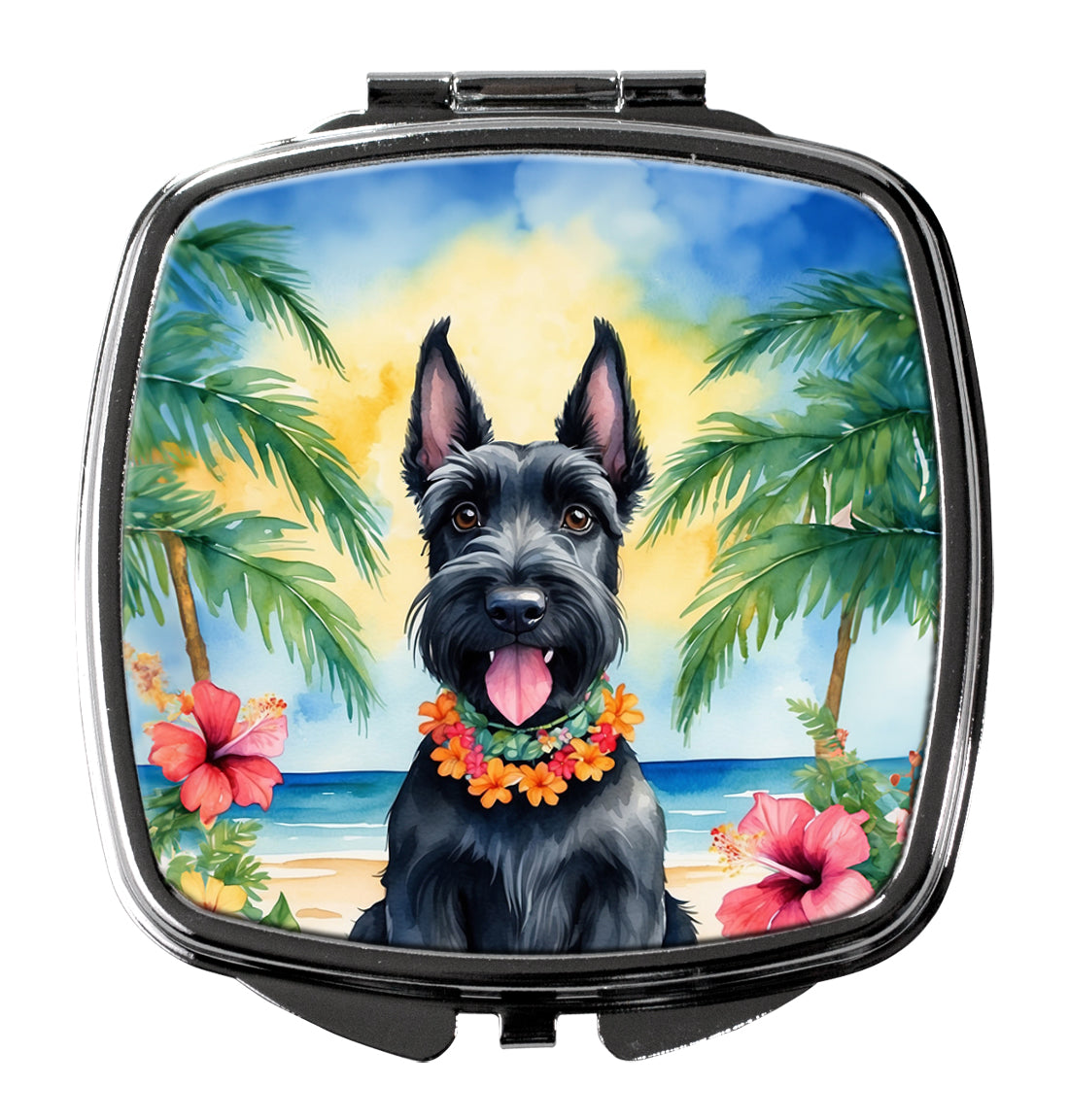 Scottish Terrier Luau Compact Mirror Decorative Travel Makeup Mirror for Women Girls Gifts Pocket Makeup Mirror Folding Handheld