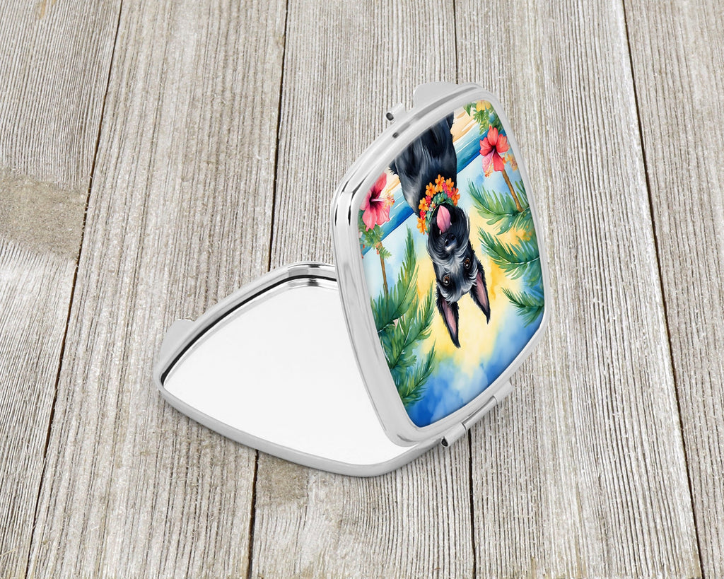 Scottish Terrier Luau Compact Mirror Decorative Travel Makeup Mirror for Women Girls Gifts Pocket Makeup Mirror Folding Handheld