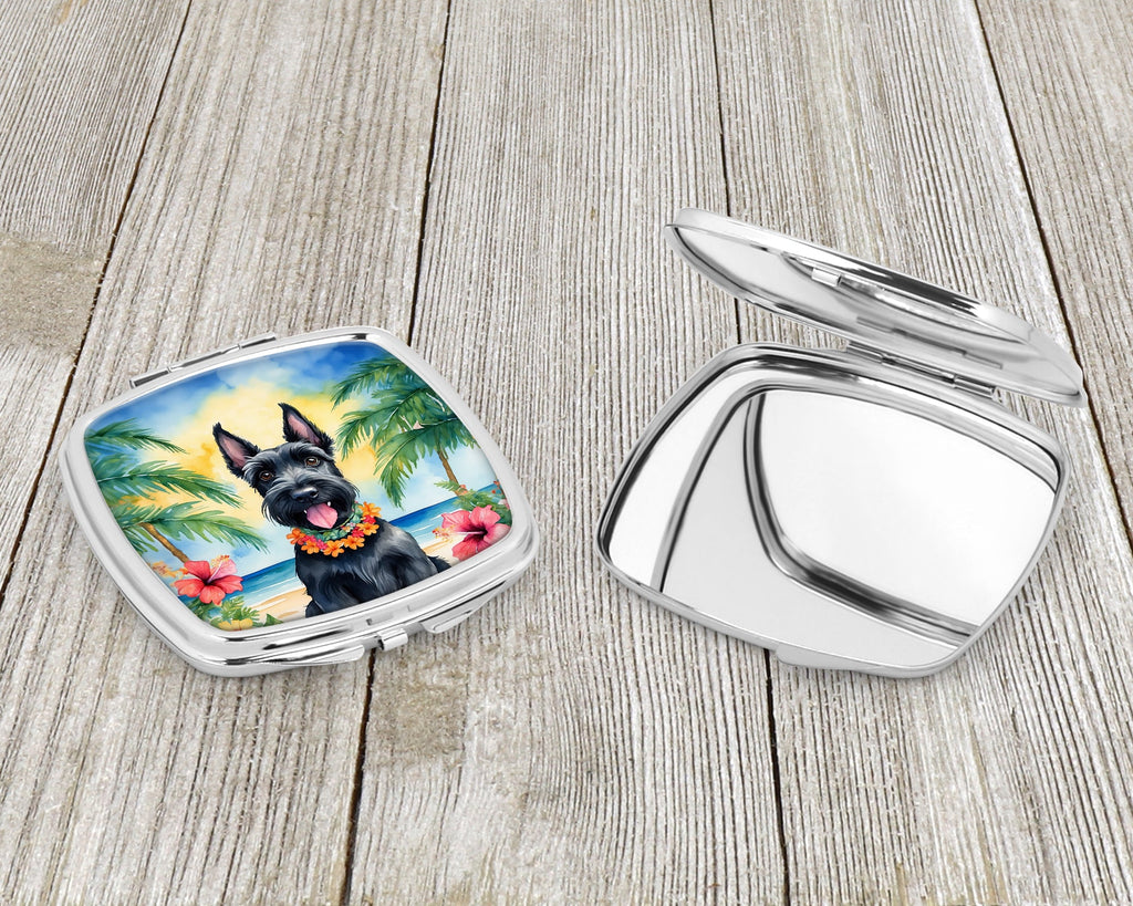 Scottish Terrier Luau Compact Mirror Decorative Travel Makeup Mirror for Women Girls Gifts Pocket Makeup Mirror Folding Handheld