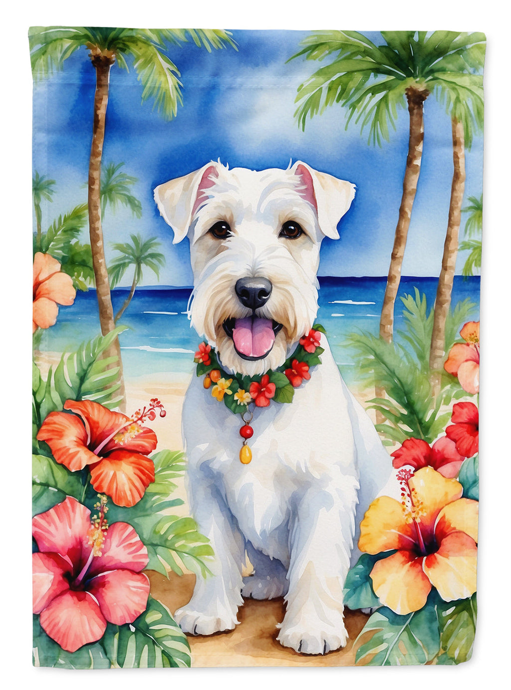 Sealyham Terrier Luau House Flag 28x40 Porch Sleeve Pole Decorative Outside Yard Banner Artwork Wall Hanging, Polyester