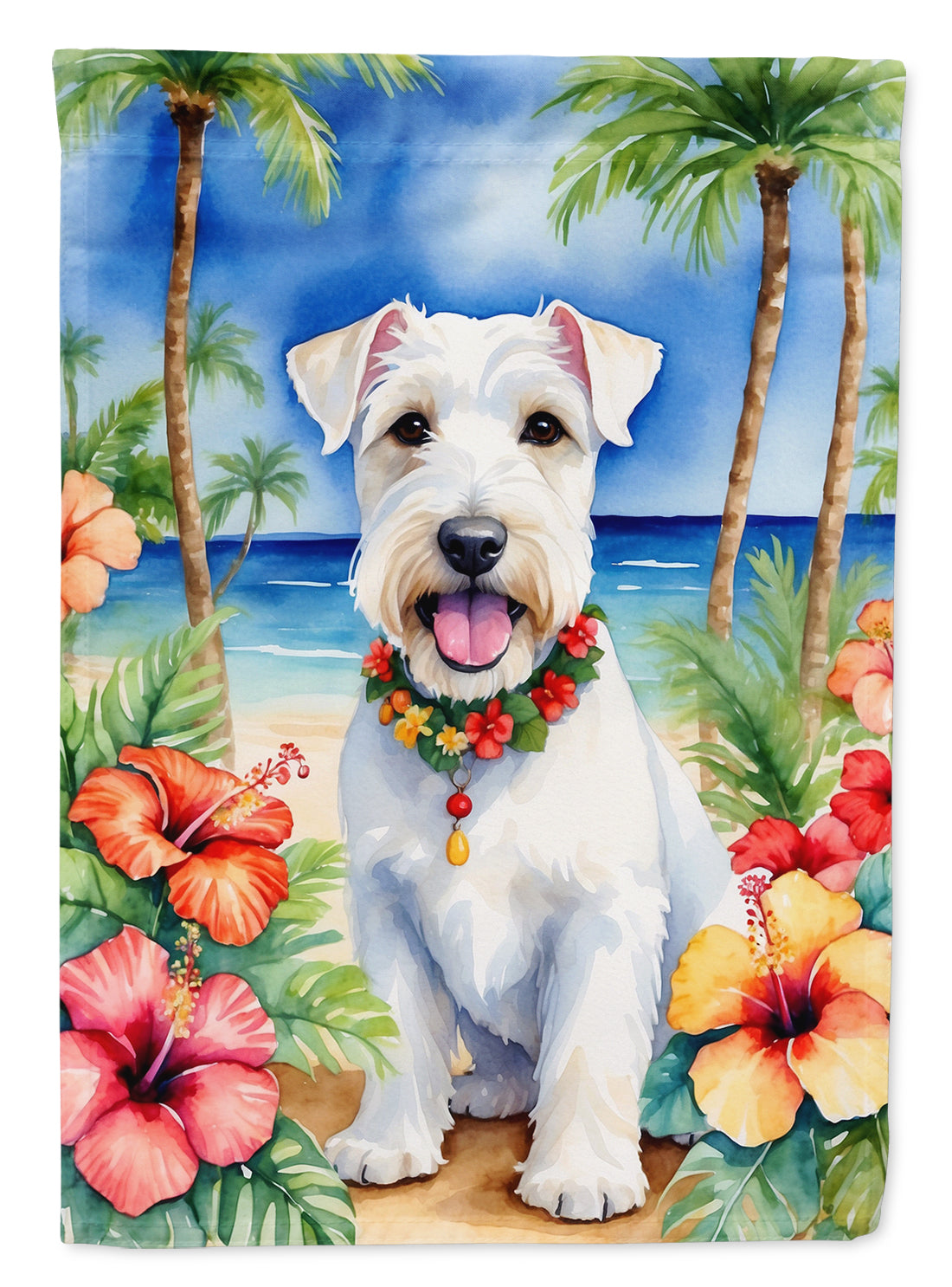 Sealyham Terrier Luau House Flag 28x40 Porch Sleeve Pole Decorative Outside Yard Banner Artwork Wall Hanging, Polyester