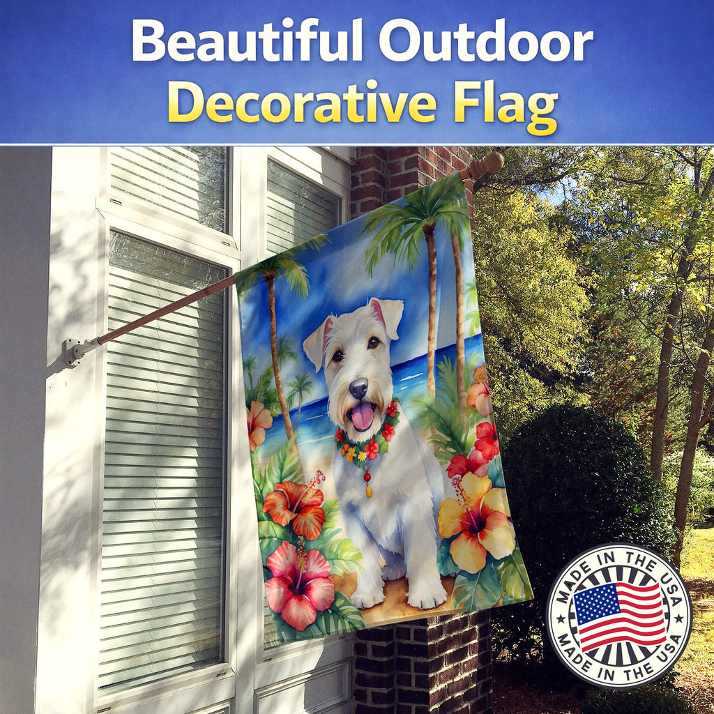 Sealyham Terrier Luau House Flag 28x40 Porch Sleeve Pole Decorative Outside Yard Banner Artwork Wall Hanging, Polyester