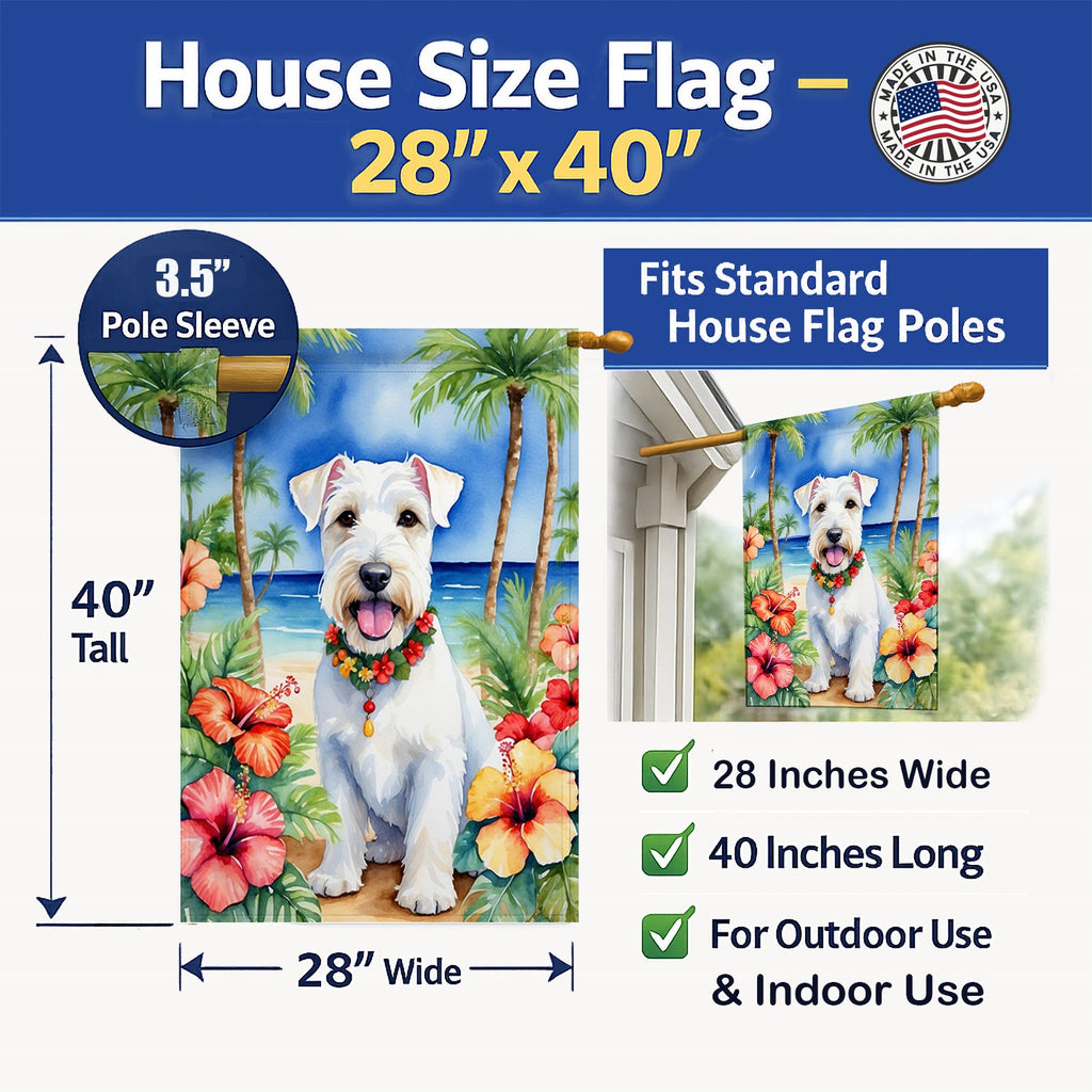 Sealyham Terrier Luau House Flag 28x40 Porch Sleeve Pole Decorative Outside Yard Banner Artwork Wall Hanging, Polyester
