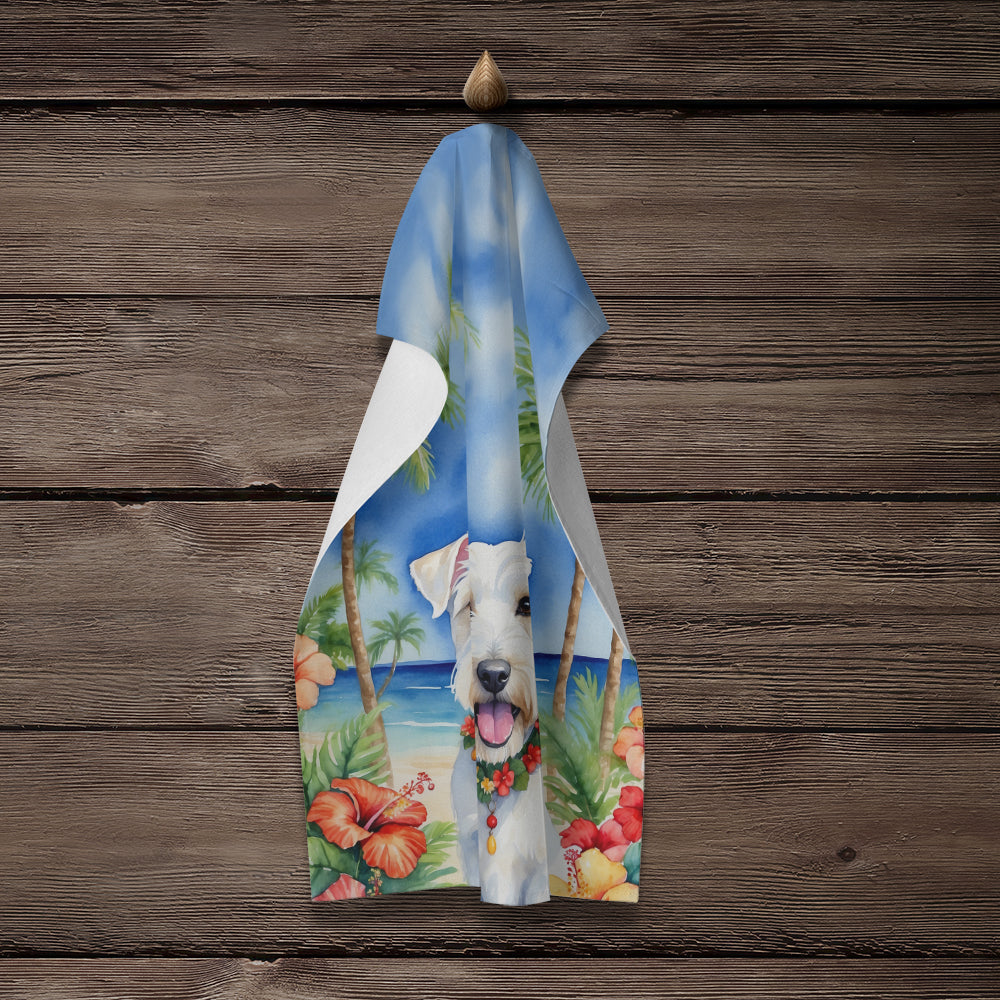 Sealyham Terrier Luau Kitchen Towel Velour Plush Front and Cotton Loop Back Machine Washable