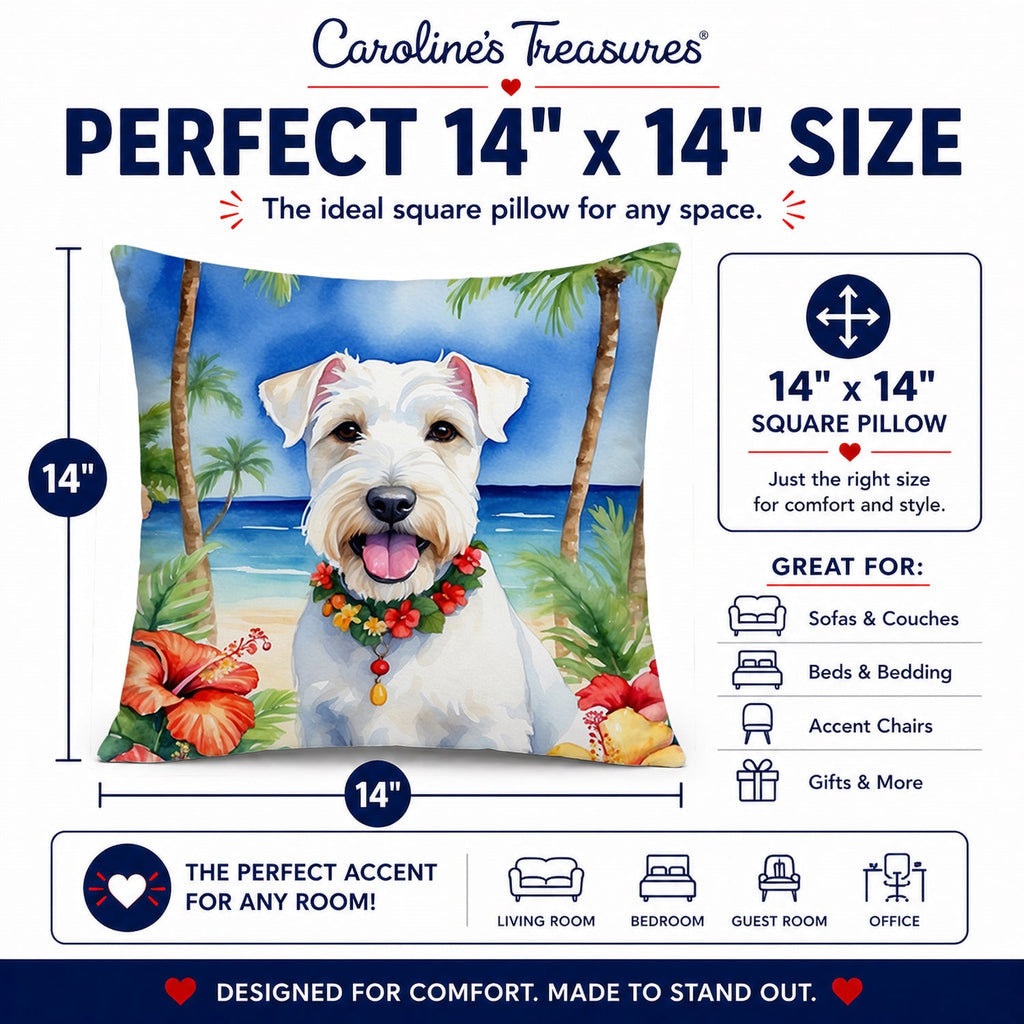 Sealyham Terrier Luau Decorative Throw Pillow 14x14 Indoor Outdoor Accent Cushion, Fabric Cover with Insert for Sofa, Bed, Porch & Living Room