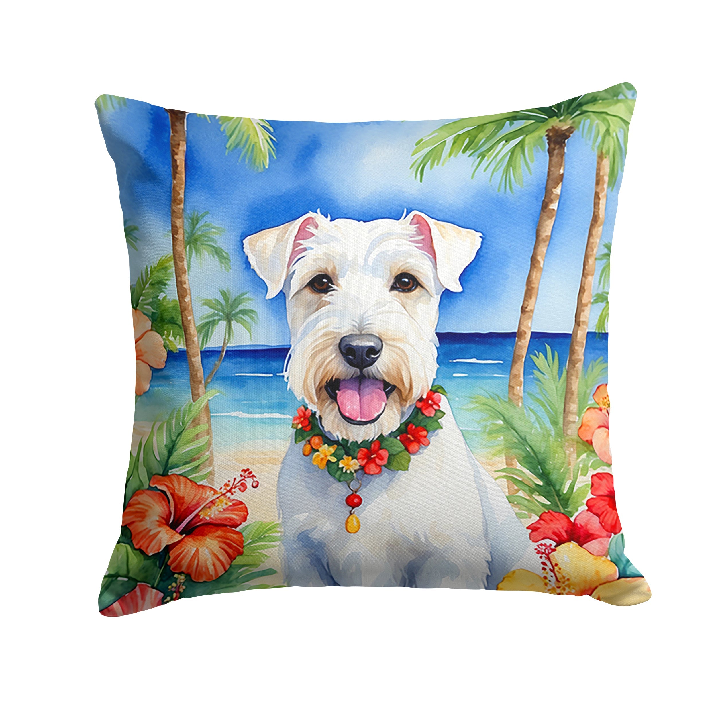 Sealyham Terrier Luau Decorative Throw Pillow 18x18 Indoor Outdoor Accent Cushion, Fabric Cover with Insert for Sofa, Bed, Porch & Living Room