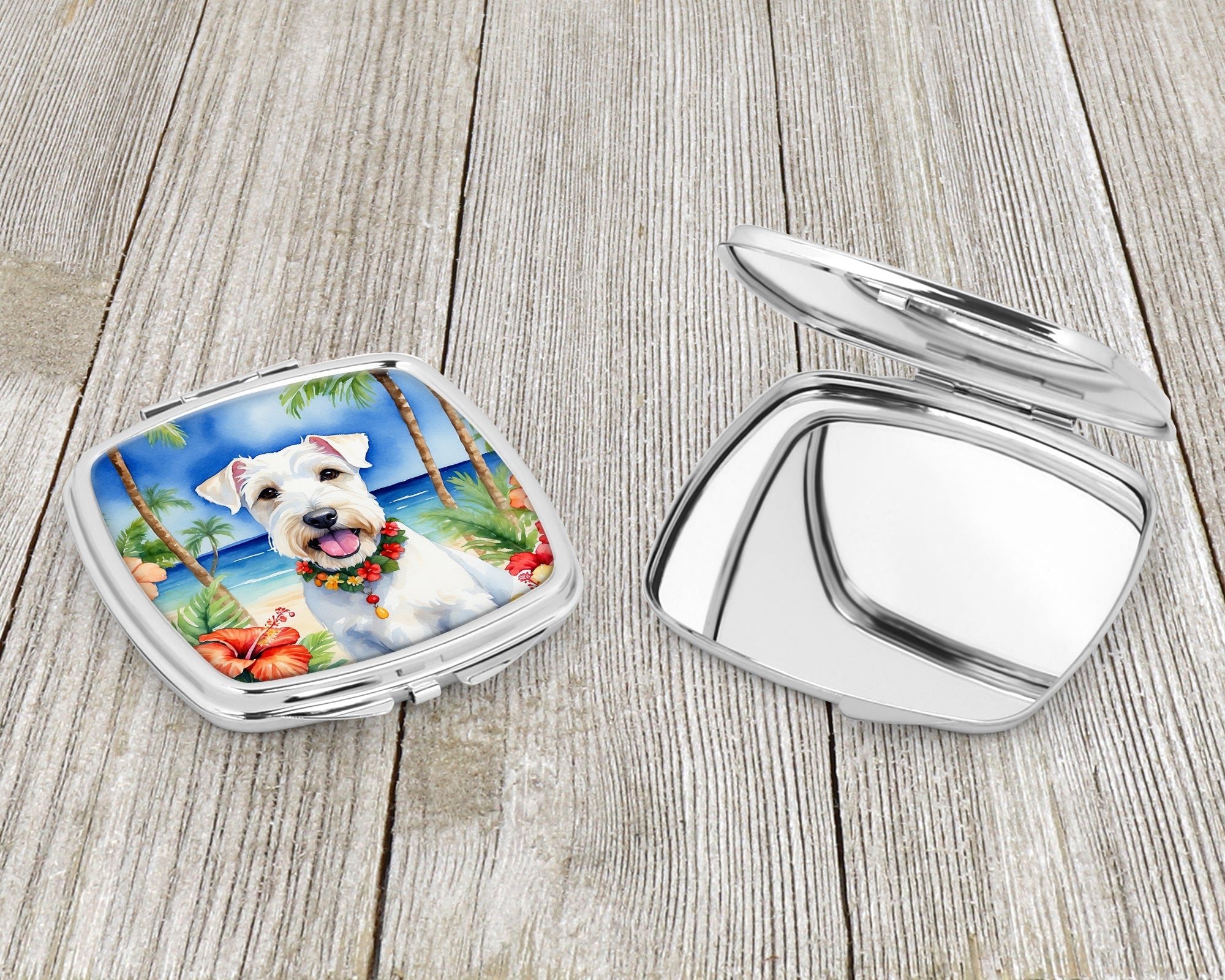 Sealyham Terrier Luau Compact Mirror Decorative Travel Makeup Mirror for Women Girls Gifts Pocket Makeup Mirror Folding Handheld
