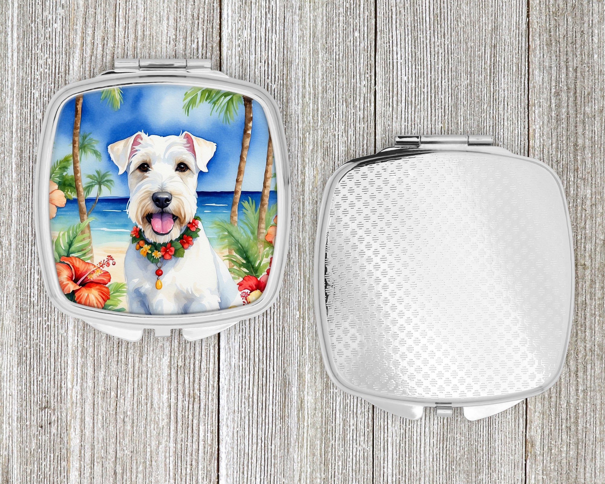 Sealyham Terrier Luau Compact Mirror Decorative Travel Makeup Mirror for Women Girls Gifts Pocket Makeup Mirror Folding Handheld