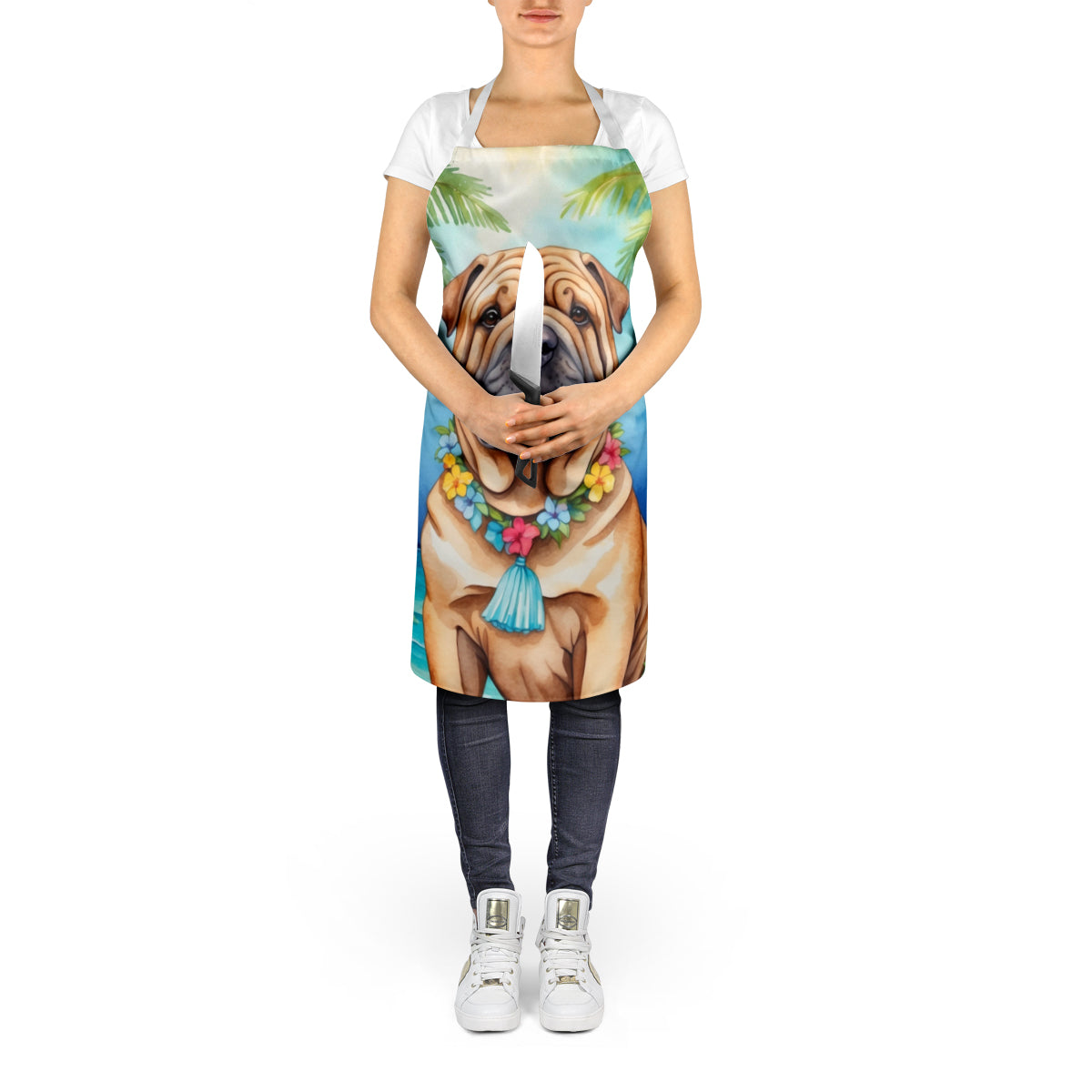 Shar Pei Luau Apron Cooking Kitchen Server Baking Crafts Gardening for Adult Women Men, Unisex, Large, Multicolor