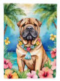 Shar Pei Luau House Flag 28x40 Porch Sleeve Pole Decorative Outside Yard Banner Artwork Wall Hanging, Polyester
