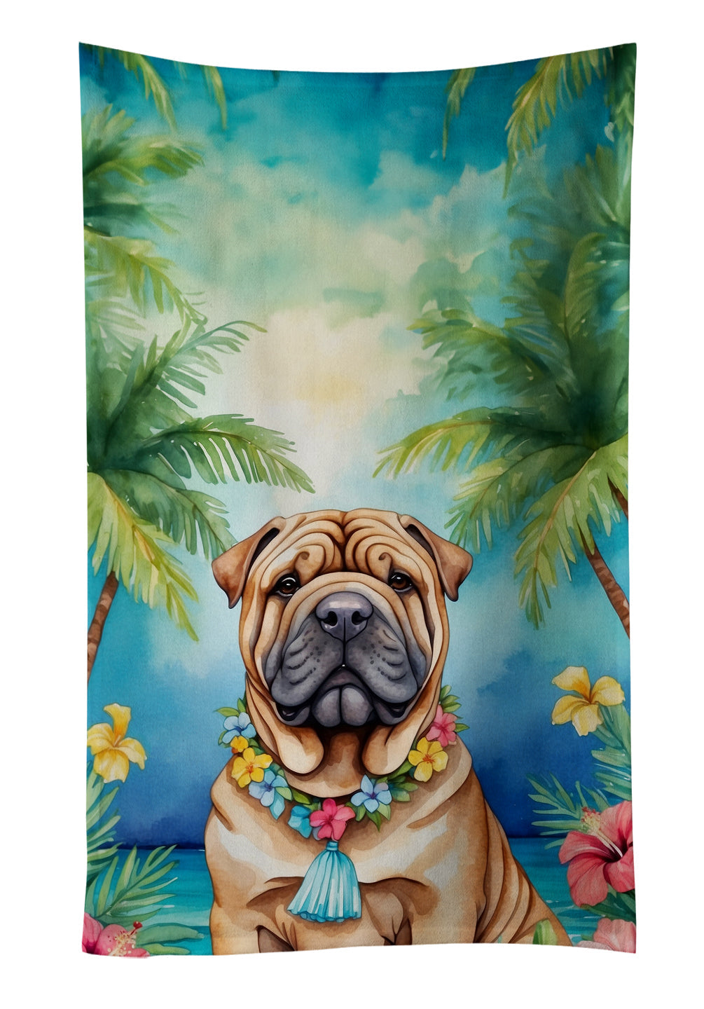 Shar Pei Luau Kitchen Towel Velour Plush Front and Cotton Loop Back Machine Washable