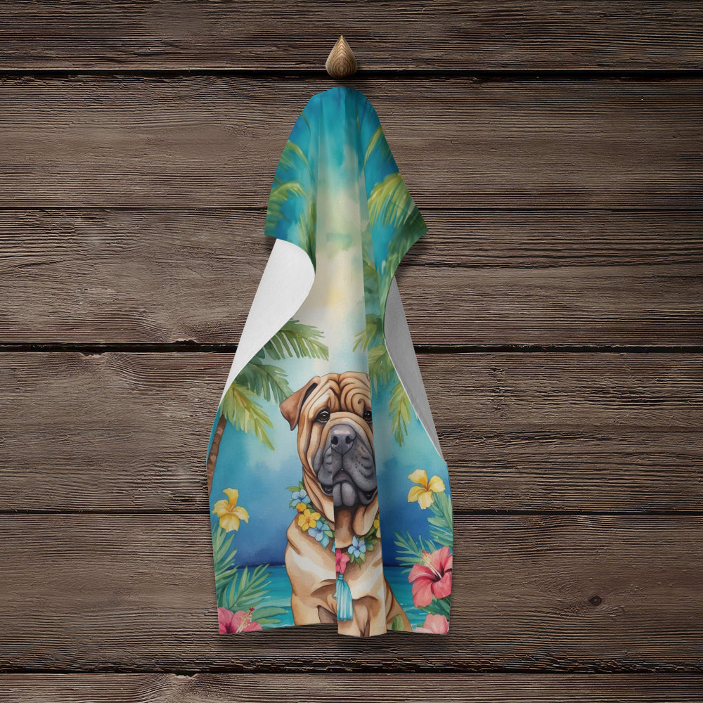 Shar Pei Luau Kitchen Towel Velour Plush Front and Cotton Loop Back Machine Washable