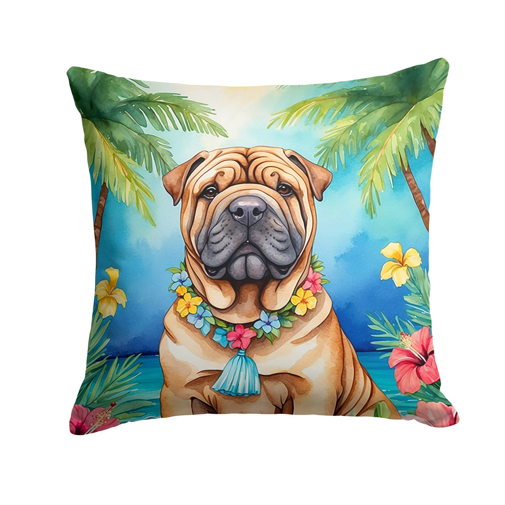 Shar Pei Luau Decorative Throw Pillow 18x18 Indoor Outdoor Accent Cushion, Fabric Cover with Insert for Sofa, Bed, Porch & Living Room