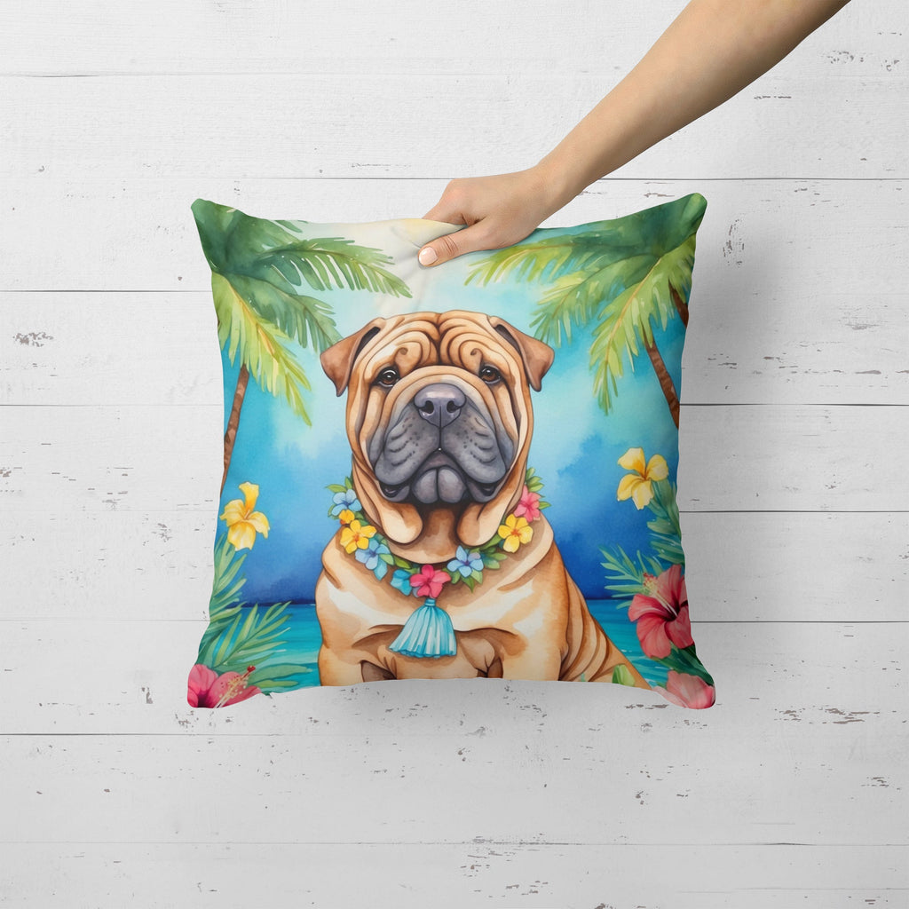Shar Pei Luau Decorative Throw Pillow 18x18 Indoor Outdoor Accent Cushion, Fabric Cover with Insert for Sofa, Bed, Porch & Living Room