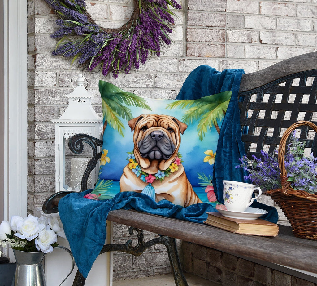 Shar Pei Luau Decorative Throw Pillow 18x18 Indoor Outdoor Accent Cushion, Fabric Cover with Insert for Sofa, Bed, Porch & Living Room
