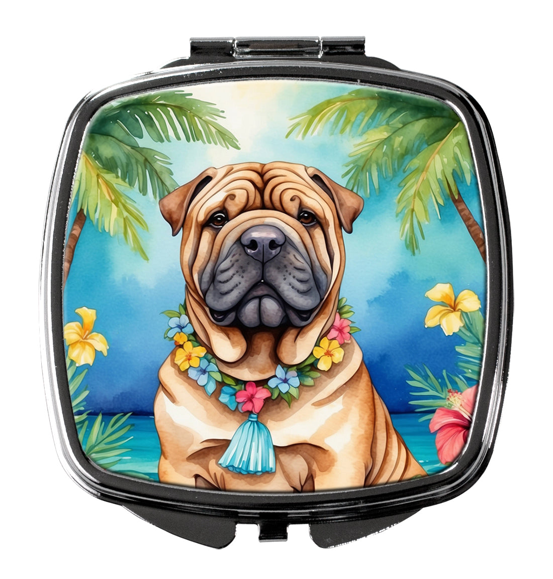 Shar Pei Luau Compact Mirror Decorative Travel Makeup Mirror for Women Girls Gifts Pocket Makeup Mirror Folding Handheld