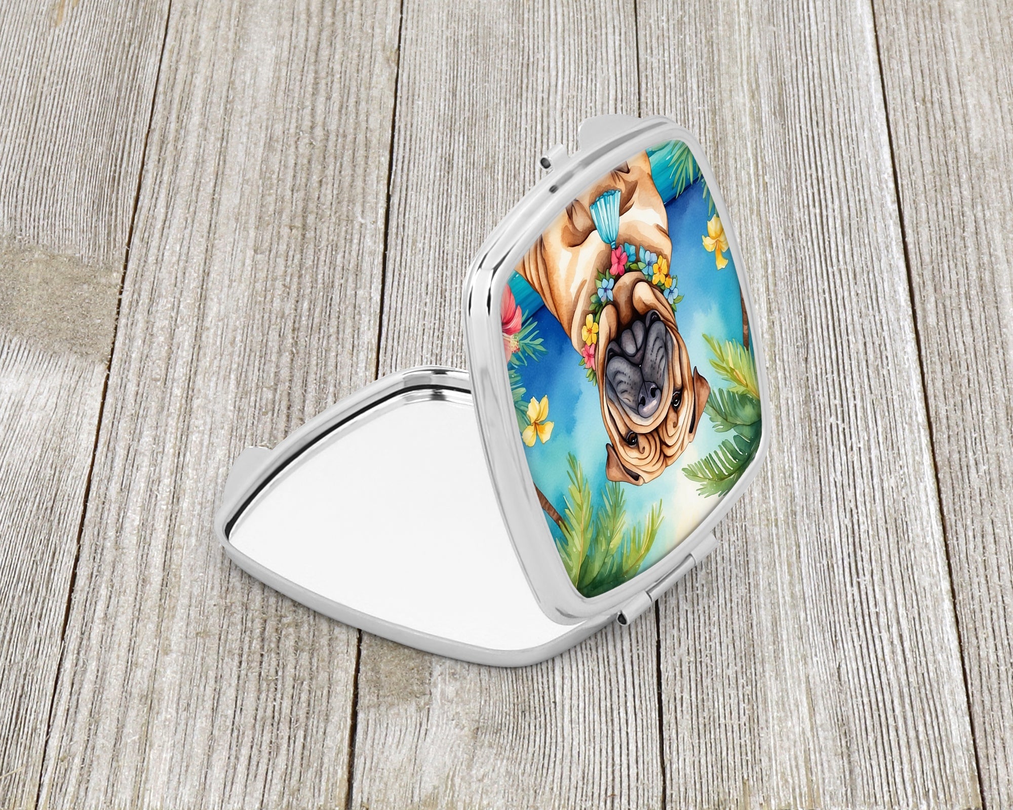 Shar Pei Luau Compact Mirror Decorative Travel Makeup Mirror for Women Girls Gifts Pocket Makeup Mirror Folding Handheld