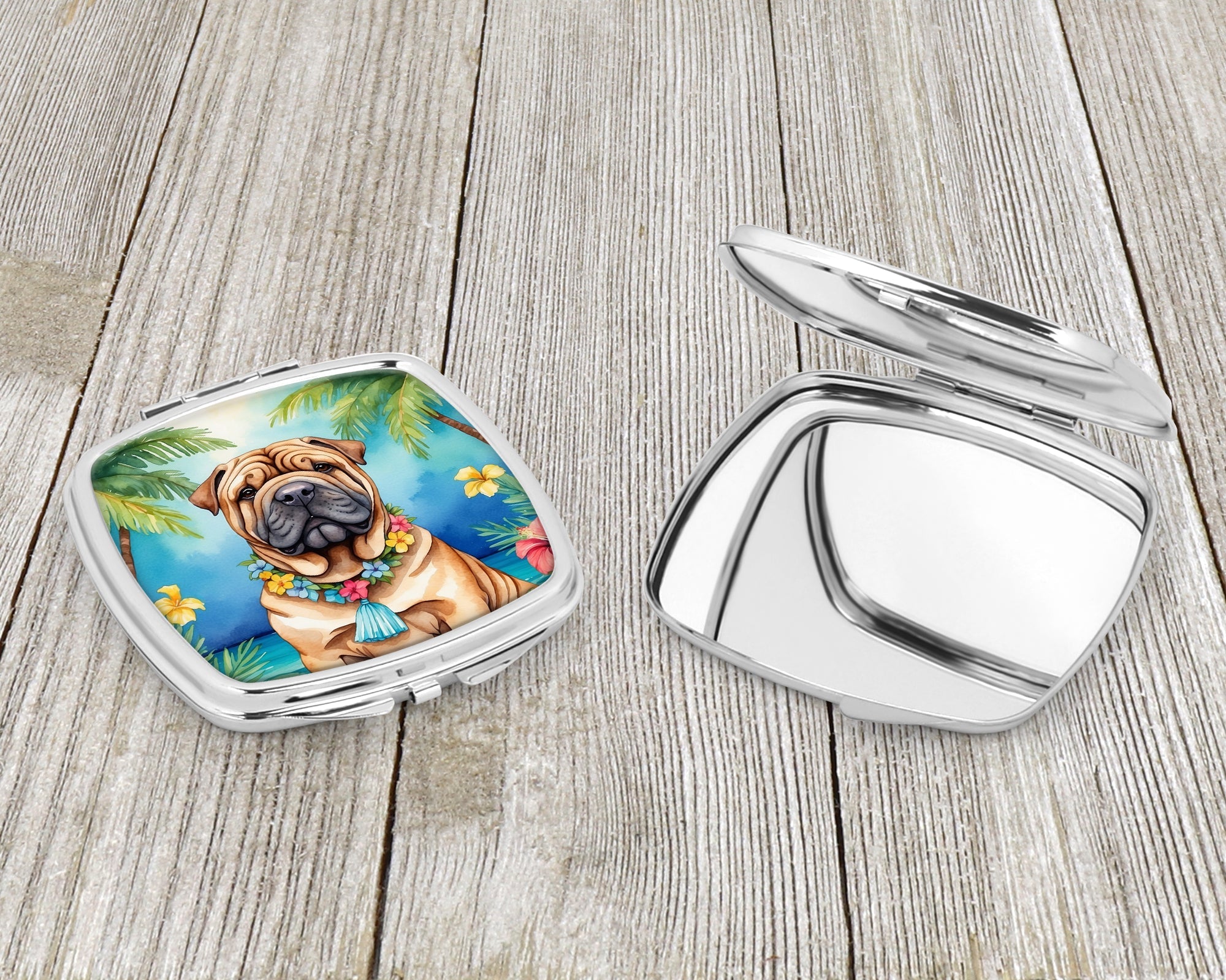 Shar Pei Luau Compact Mirror Decorative Travel Makeup Mirror for Women Girls Gifts Pocket Makeup Mirror Folding Handheld