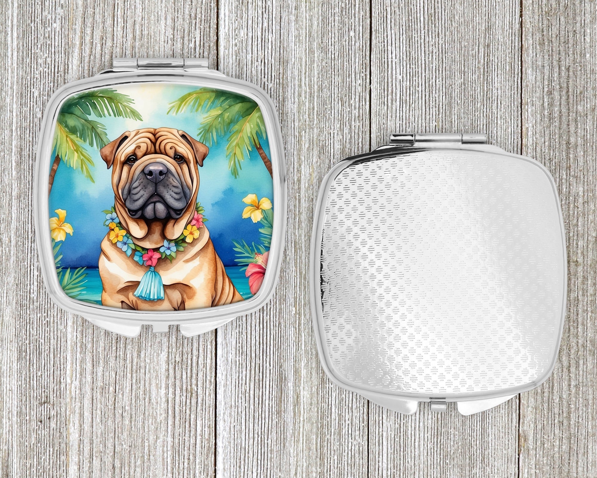 Shar Pei Luau Compact Mirror Decorative Travel Makeup Mirror for Women Girls Gifts Pocket Makeup Mirror Folding Handheld