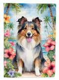 Sheltie Luau House Flag 28x40 Porch Sleeve Pole Decorative Outside Yard Banner Artwork Wall Hanging, Polyester