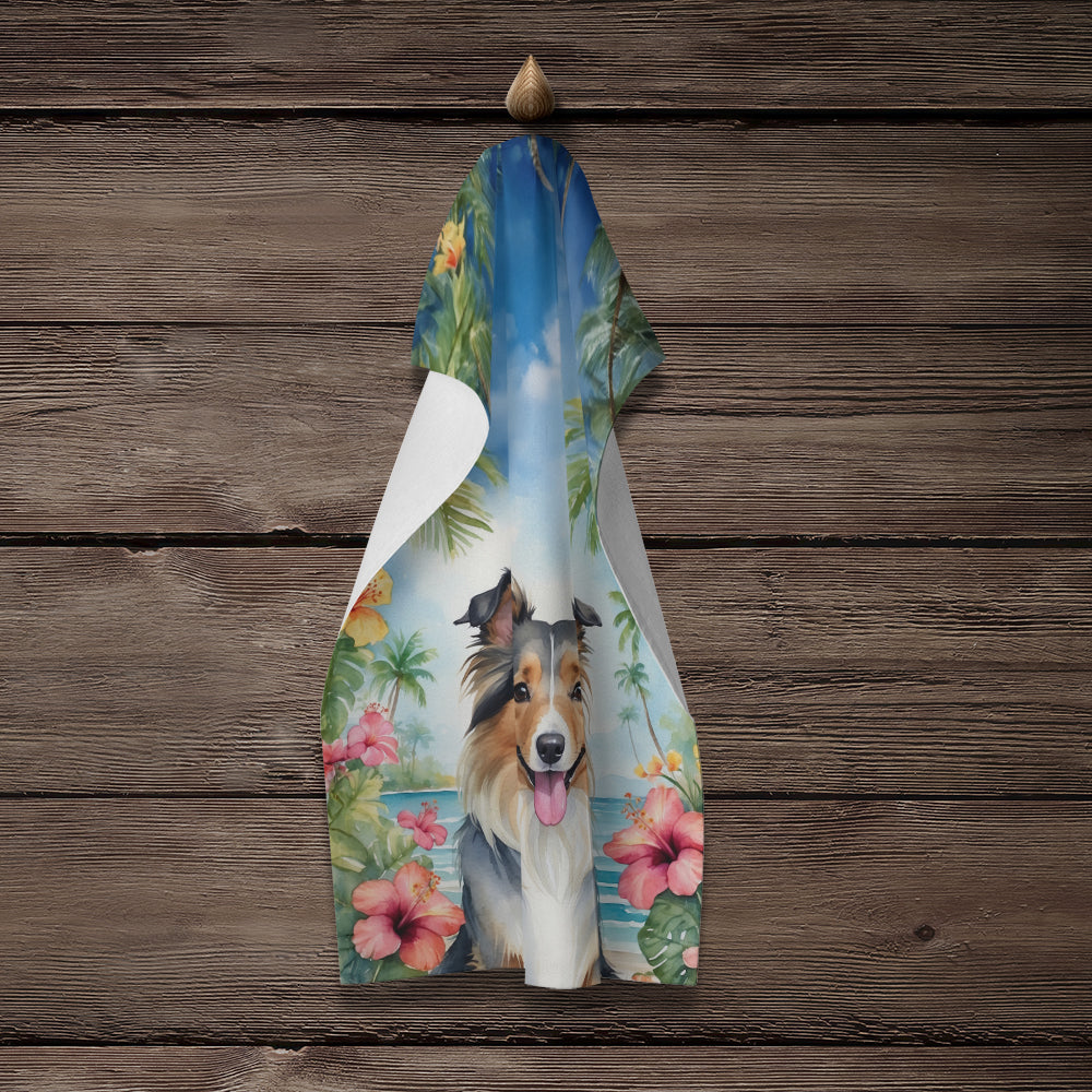 Sheltie Luau Kitchen Towel Velour Plush Front and Cotton Loop Back Machine Washable