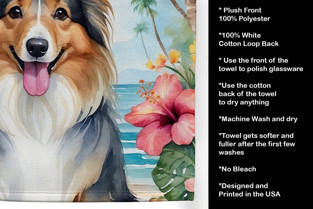 Sheltie Luau Kitchen Towel Velour Plush Front and Cotton Loop Back Machine Washable
