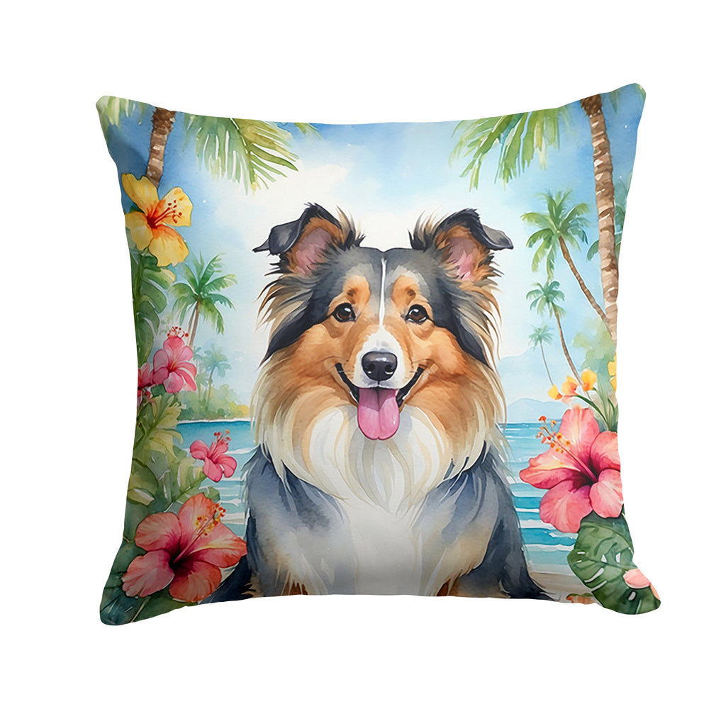 Sheltie Luau Decorative Throw Pillow 14x14 Indoor Outdoor Accent Cushion, Fabric Cover with Insert for Sofa, Bed, Porch & Living Room