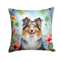 Sheltie Luau Decorative Throw Pillow 14x14 Indoor Outdoor Accent Cushion, Fabric Cover with Insert for Sofa, Bed, Porch & Living Room