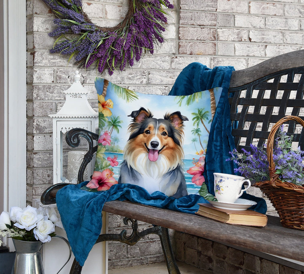 Sheltie Luau Decorative Throw Pillow 18x18 Indoor Outdoor Accent Cushion, Fabric Cover with Insert for Sofa, Bed, Porch & Living Room