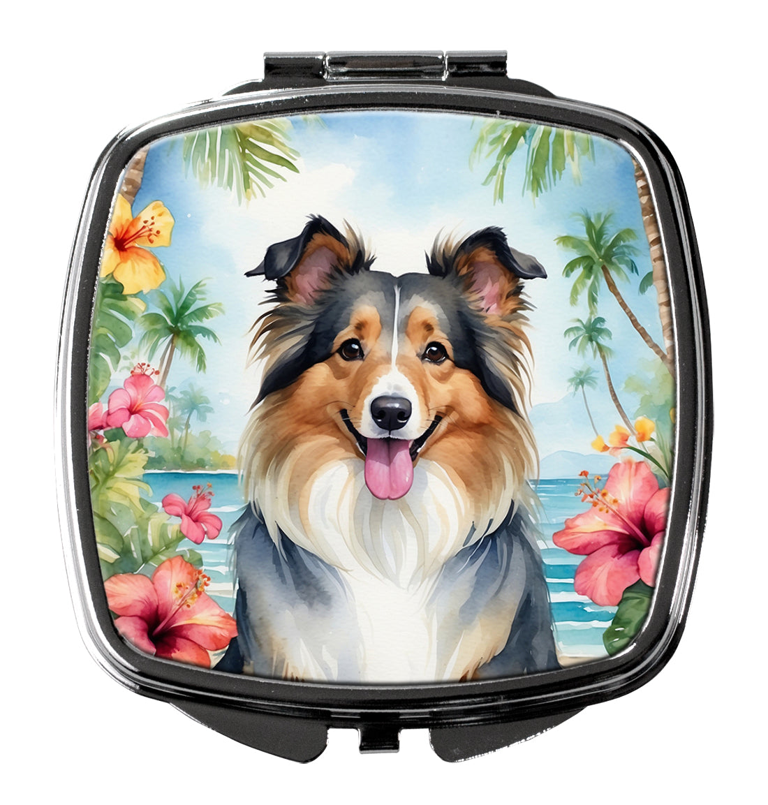 Sheltie Luau Compact Mirror Decorative Travel Makeup Mirror for Women Girls Gifts Pocket Makeup Mirror Folding Handheld