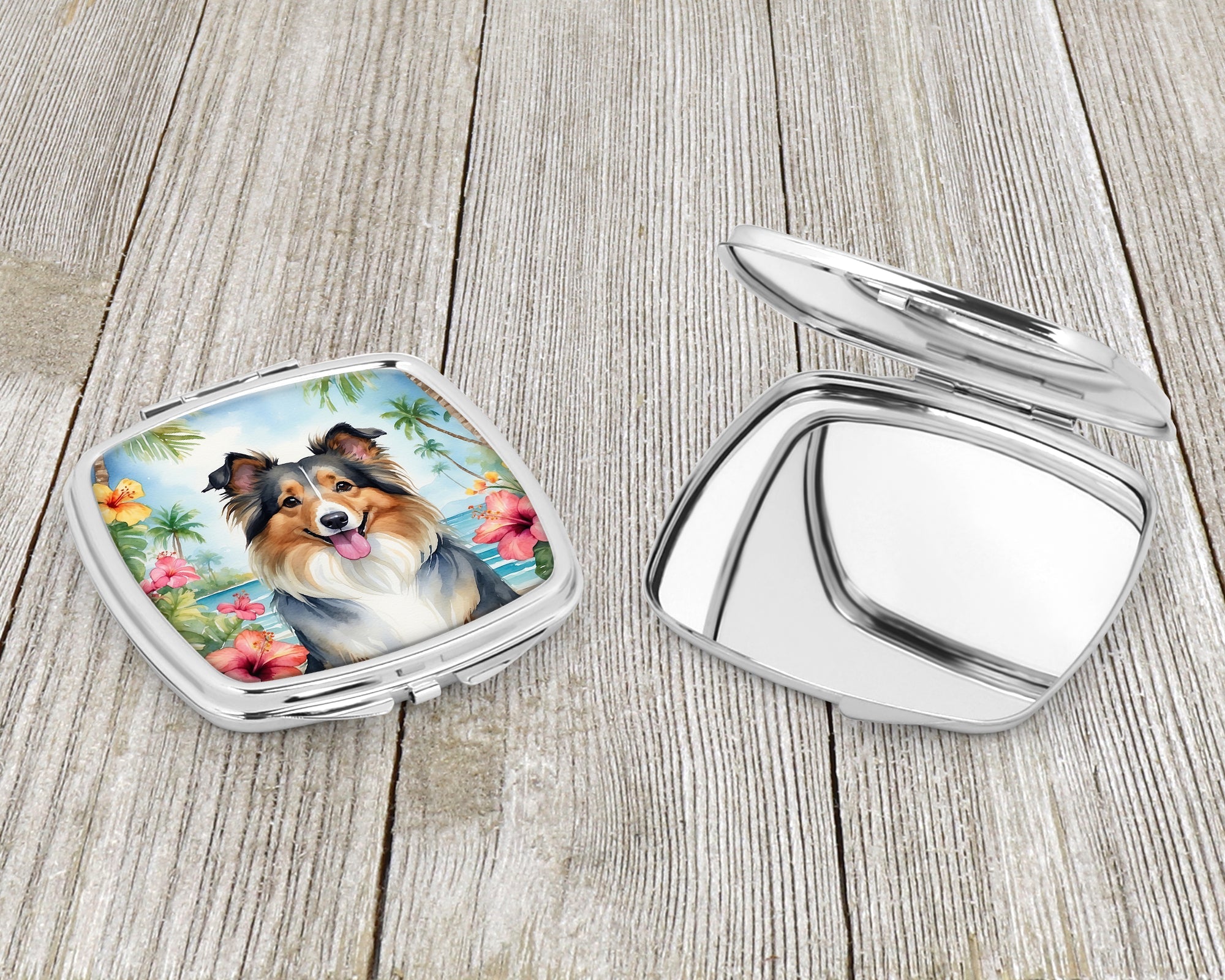 Sheltie Luau Compact Mirror Decorative Travel Makeup Mirror for Women Girls Gifts Pocket Makeup Mirror Folding Handheld