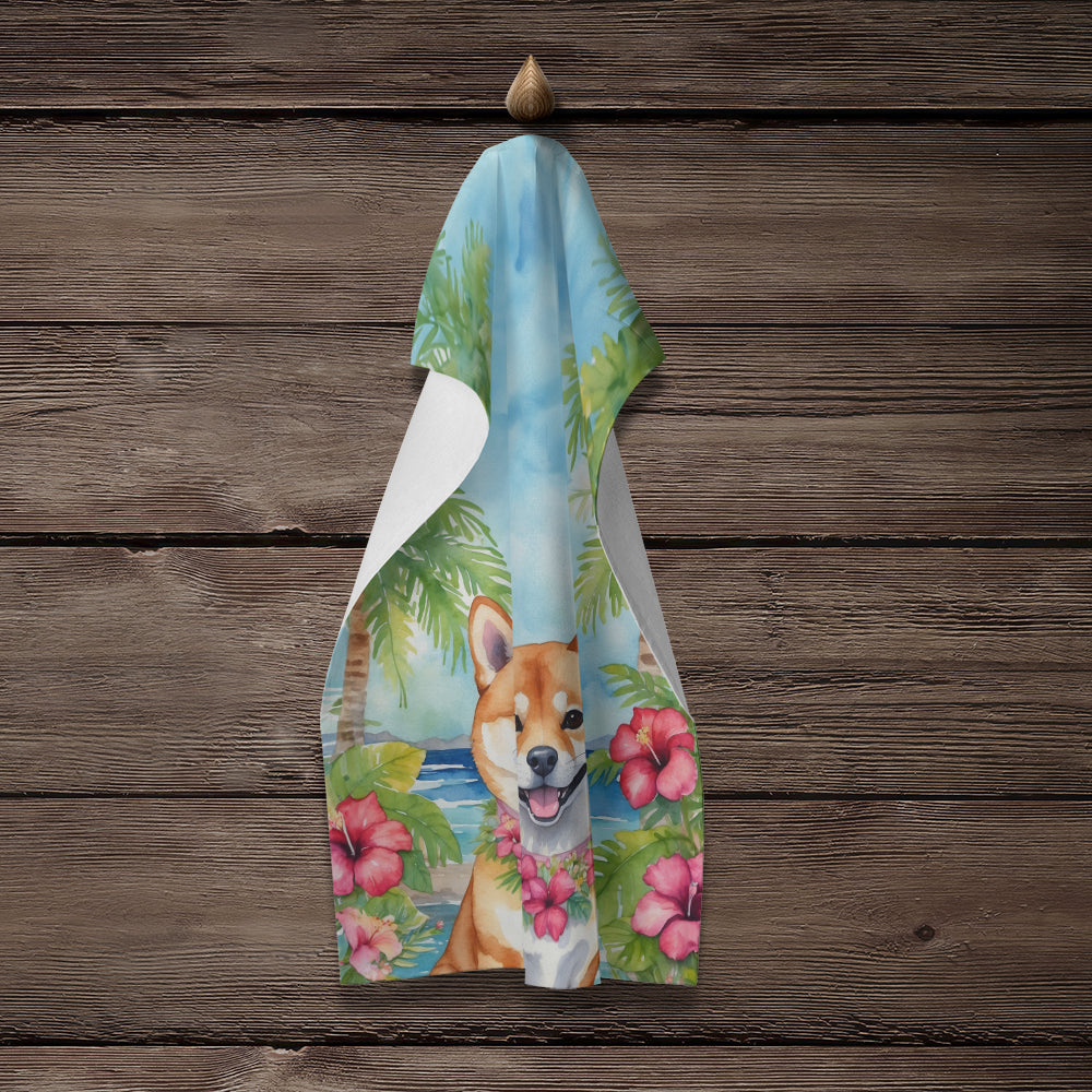 Shiba Inu Luau Kitchen Towel Velour Plush Front and Cotton Loop Back Machine Washable
