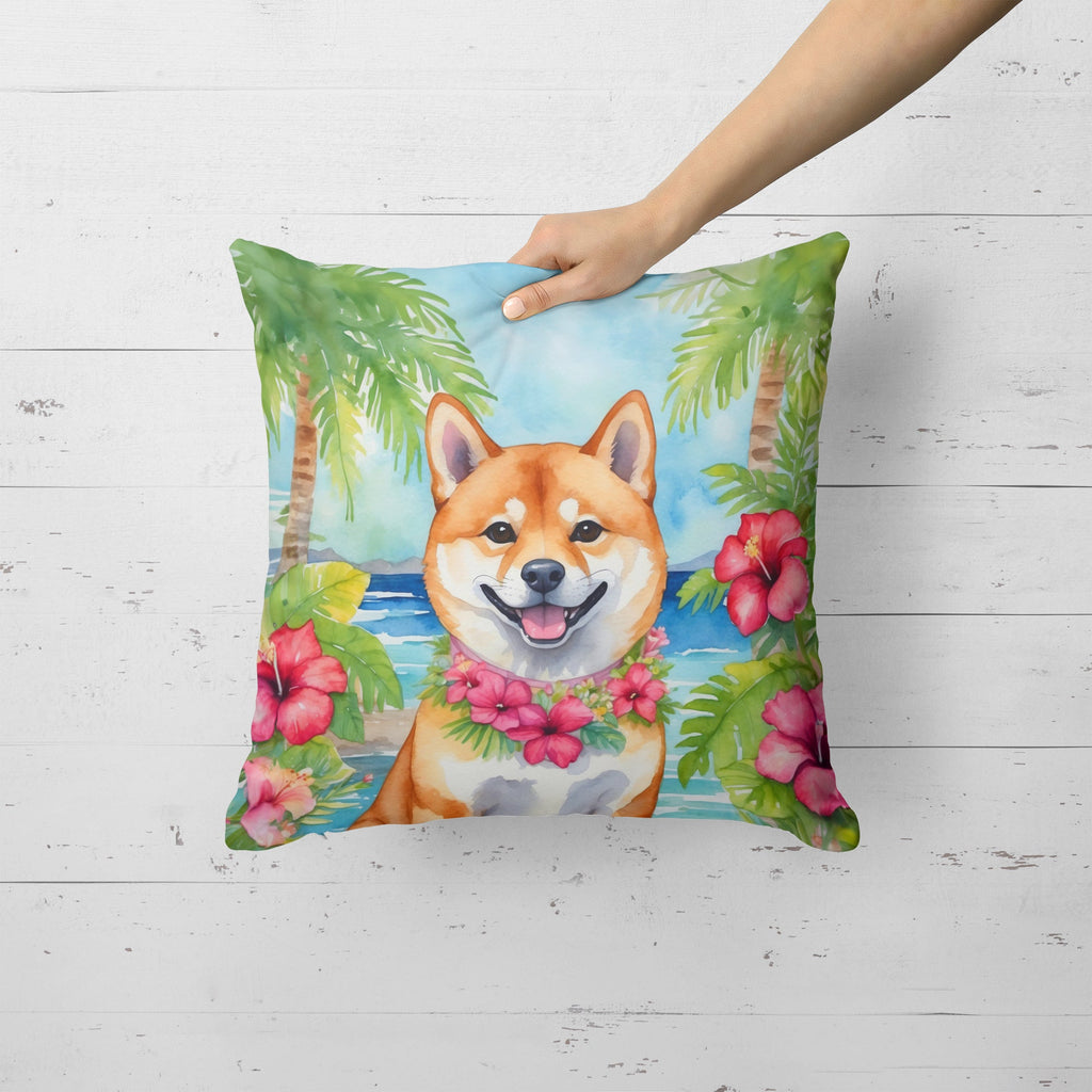 Shiba Inu Luau Decorative Throw Pillow 18x18 Indoor Outdoor Accent Cushion, Fabric Cover with Insert for Sofa, Bed, Porch & Living Room