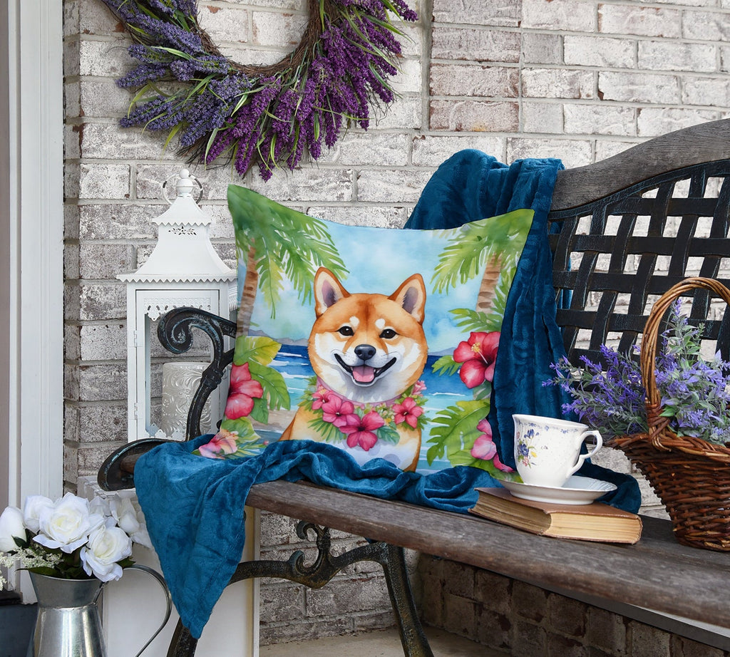 Shiba Inu Luau Decorative Throw Pillow 18x18 Indoor Outdoor Accent Cushion, Fabric Cover with Insert for Sofa, Bed, Porch & Living Room