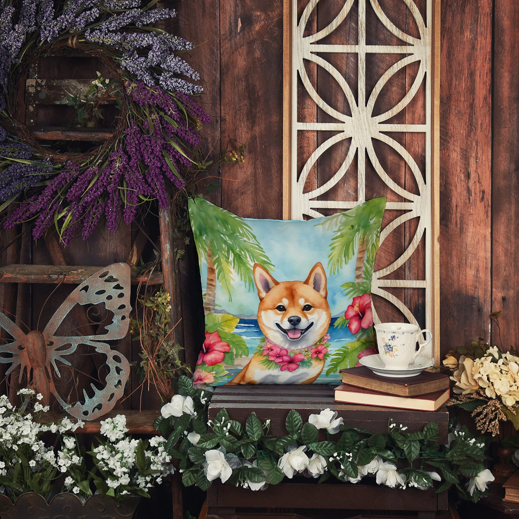 Shiba Inu Luau Decorative Throw Pillow 18x18 Indoor Outdoor Accent Cushion, Fabric Cover with Insert for Sofa, Bed, Porch & Living Room