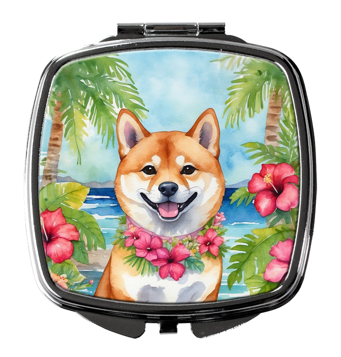 Shiba Inu Luau Compact Mirror Decorative Travel Makeup Mirror for Women Girls Gifts Pocket Makeup Mirror Folding Handheld