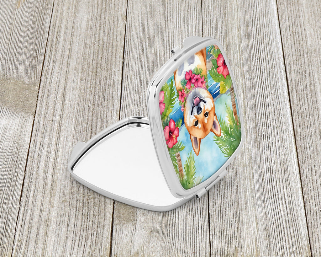 Shiba Inu Luau Compact Mirror Decorative Travel Makeup Mirror for Women Girls Gifts Pocket Makeup Mirror Folding Handheld