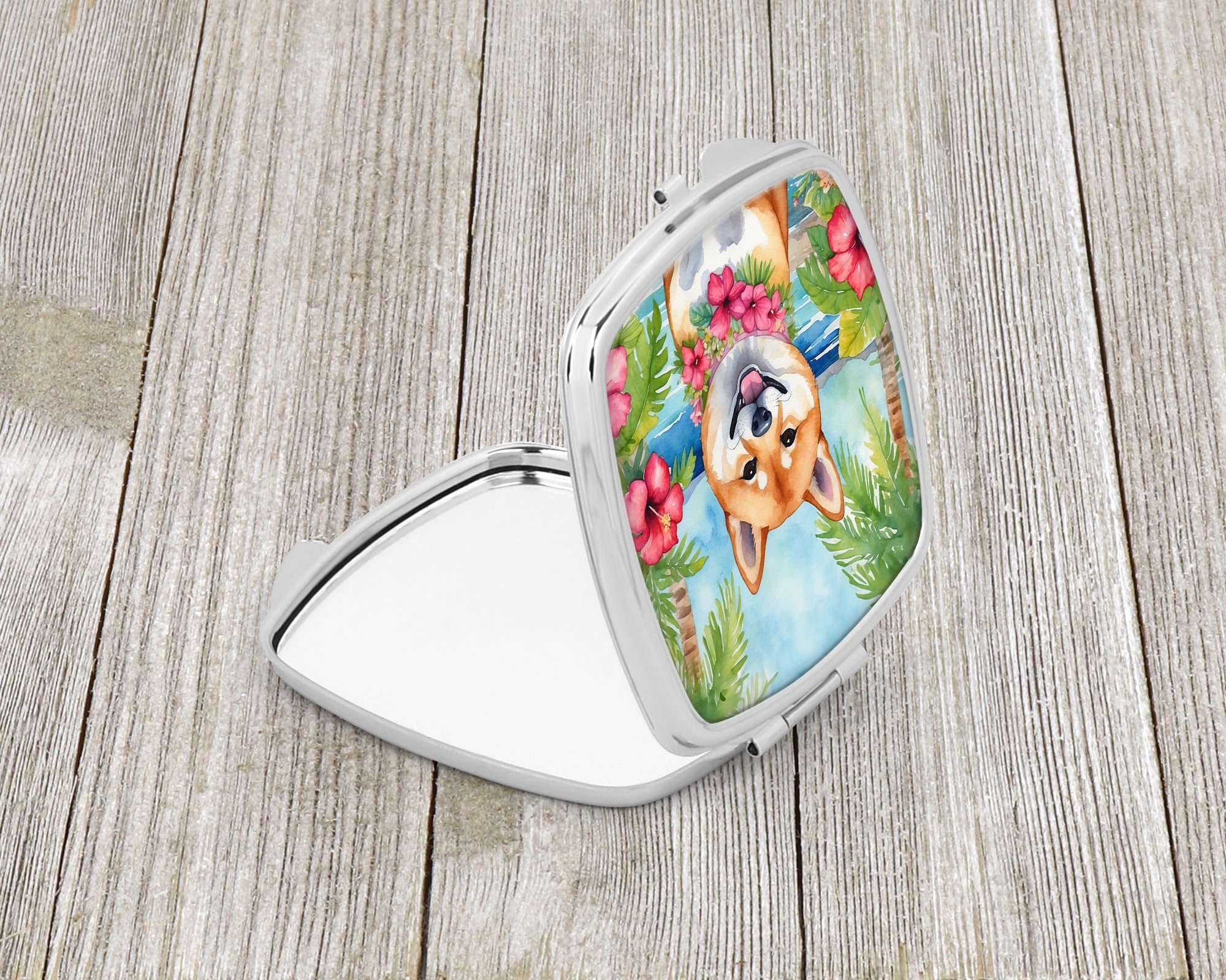Shiba Inu Luau Compact Mirror Decorative Travel Makeup Mirror for Women Girls Gifts Pocket Makeup Mirror Folding Handheld