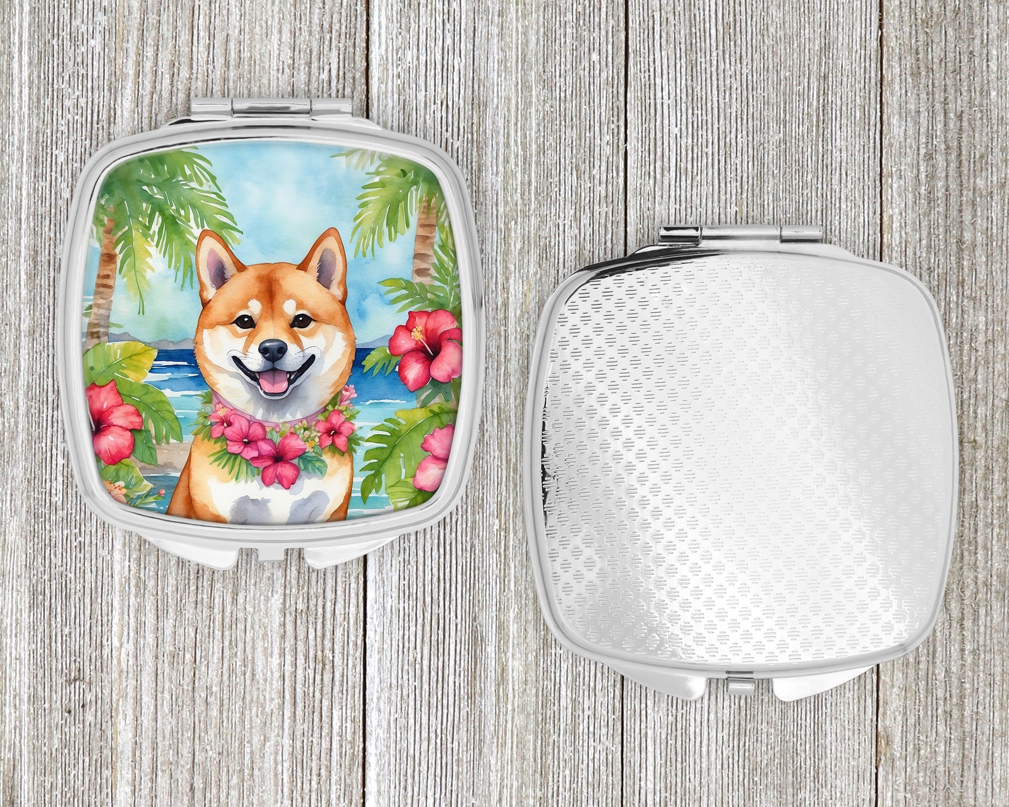 Shiba Inu Luau Compact Mirror Decorative Travel Makeup Mirror for Women Girls Gifts Pocket Makeup Mirror Folding Handheld
