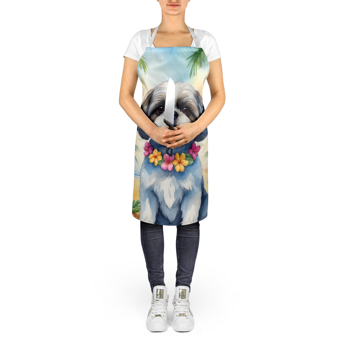 Shih Tzu Luau Apron Cooking Kitchen Server Baking Crafts Gardening for Adult Women Men, Unisex, Large, Multicolor