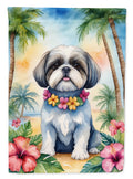 Shih Tzu Luau House Flag 28x40 Porch Sleeve Pole Decorative Outside Yard Banner Artwork Wall Hanging, Polyester