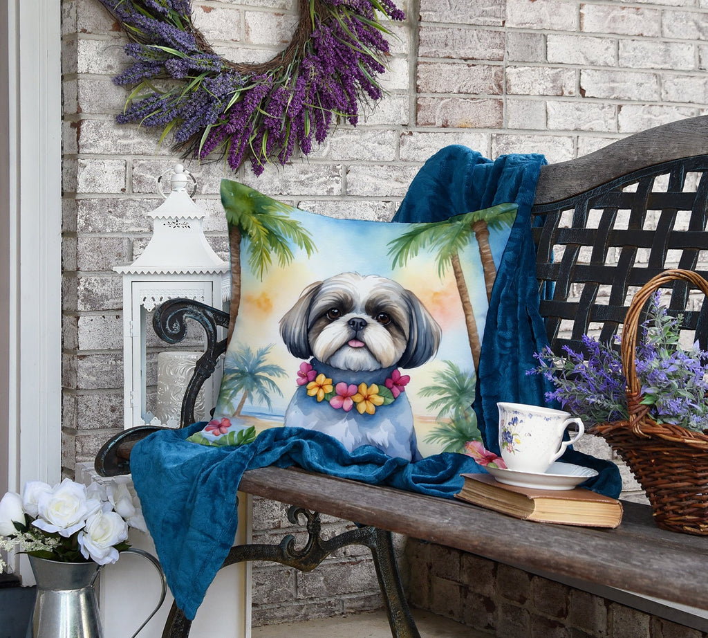 Shih Tzu Luau Decorative Throw Pillow 18x18 Indoor Outdoor Accent Cushion, Fabric Cover with Insert for Sofa, Bed, Porch & Living Room