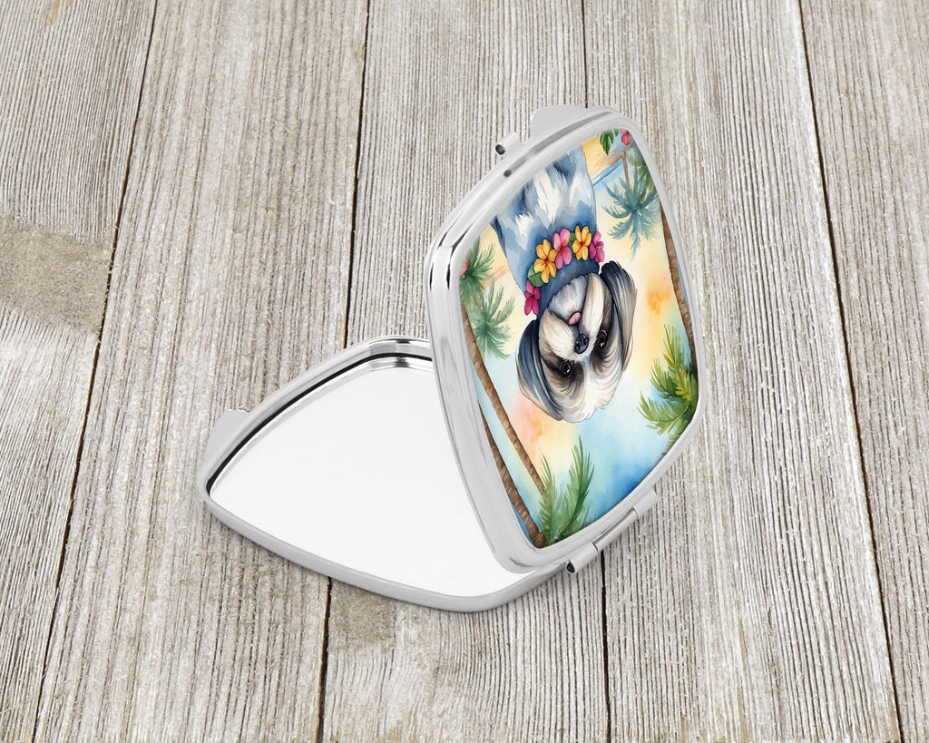 Shih Tzu Luau Compact Mirror Decorative Travel Makeup Mirror for Women Girls Gifts Pocket Makeup Mirror Folding Handheld