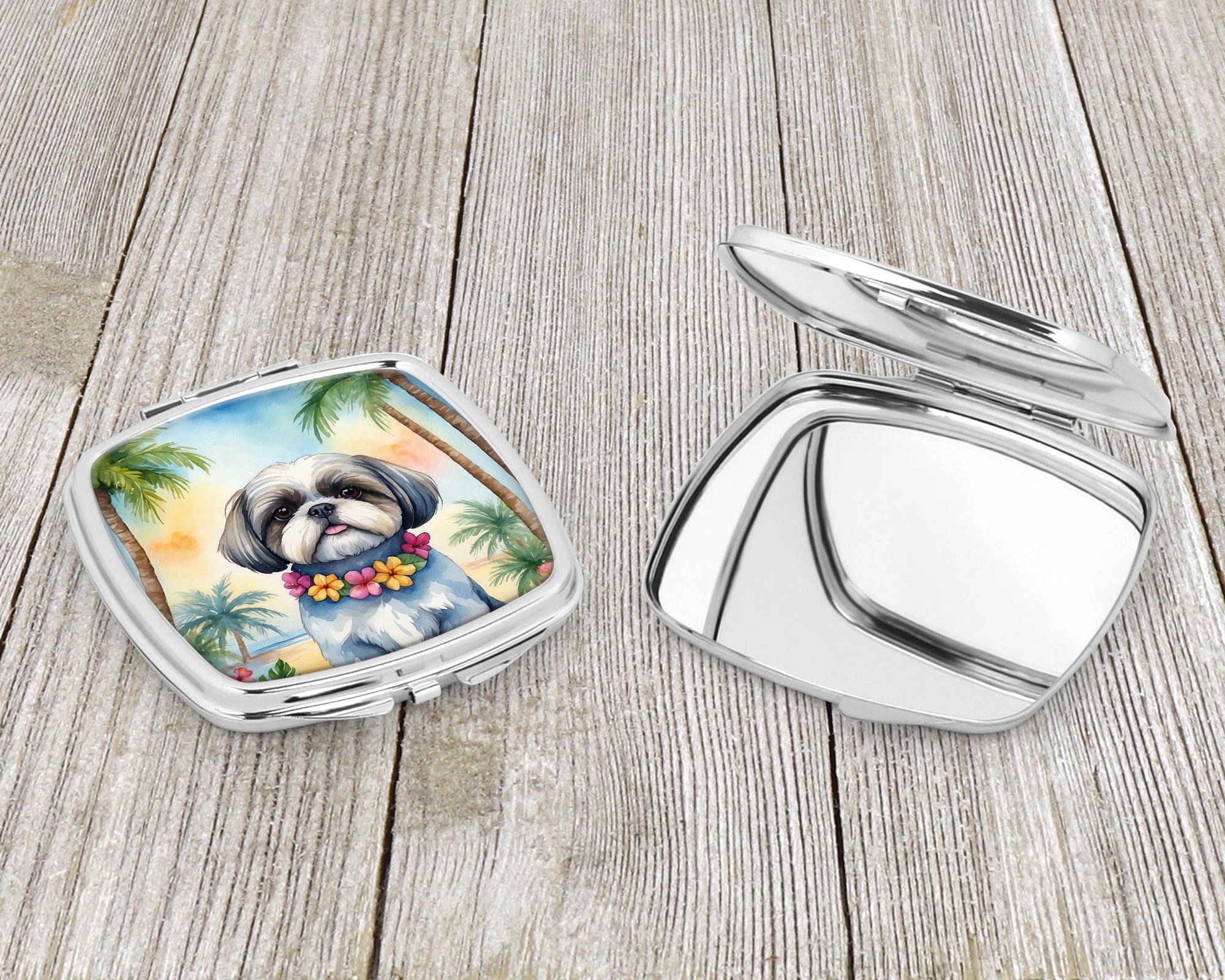 Shih Tzu Luau Compact Mirror Decorative Travel Makeup Mirror for Women Girls Gifts Pocket Makeup Mirror Folding Handheld