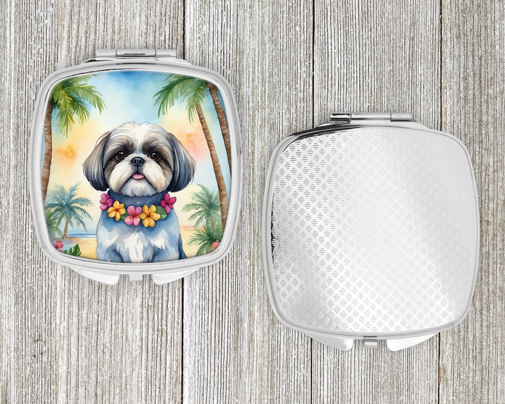 Shih Tzu Luau Compact Mirror Decorative Travel Makeup Mirror for Women Girls Gifts Pocket Makeup Mirror Folding Handheld