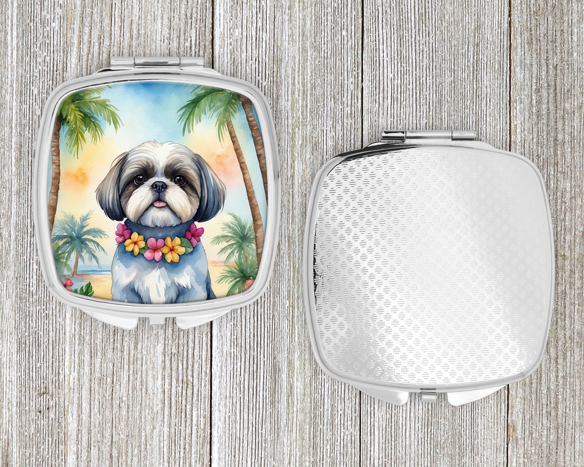 Shih Tzu Luau Compact Mirror Decorative Travel Makeup Mirror for Women Girls Gifts Pocket Makeup Mirror Folding Handheld