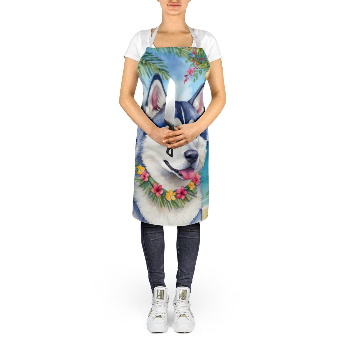 Siberian Husky Luau Apron Cooking Kitchen Server Baking Crafts Gardening for Adult Women Men, Unisex, Large, Multicolor